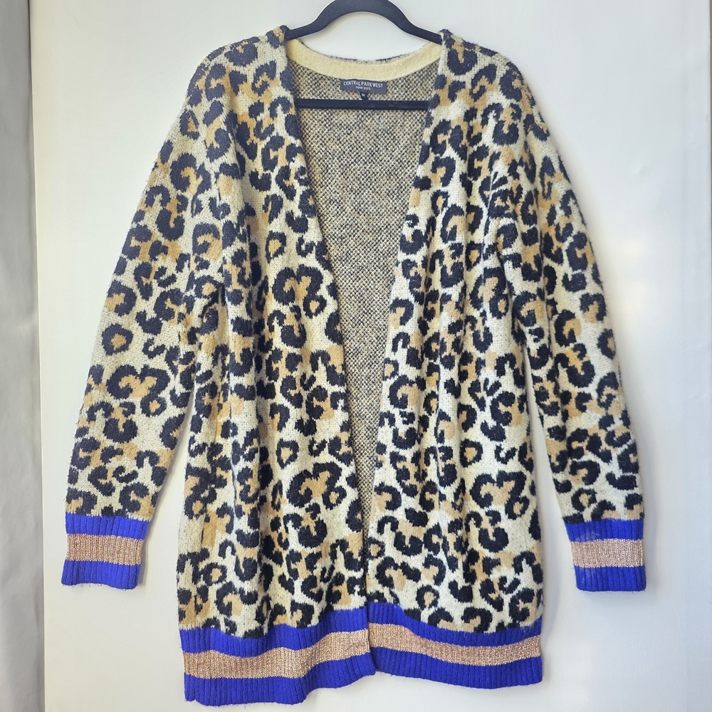 Central Park West Animal Print Cardigan - Cream, Black, Purple